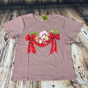 New Strawberry Shortcake Junior’s Top Size S Pink Bows Retro Style 100% Cotton